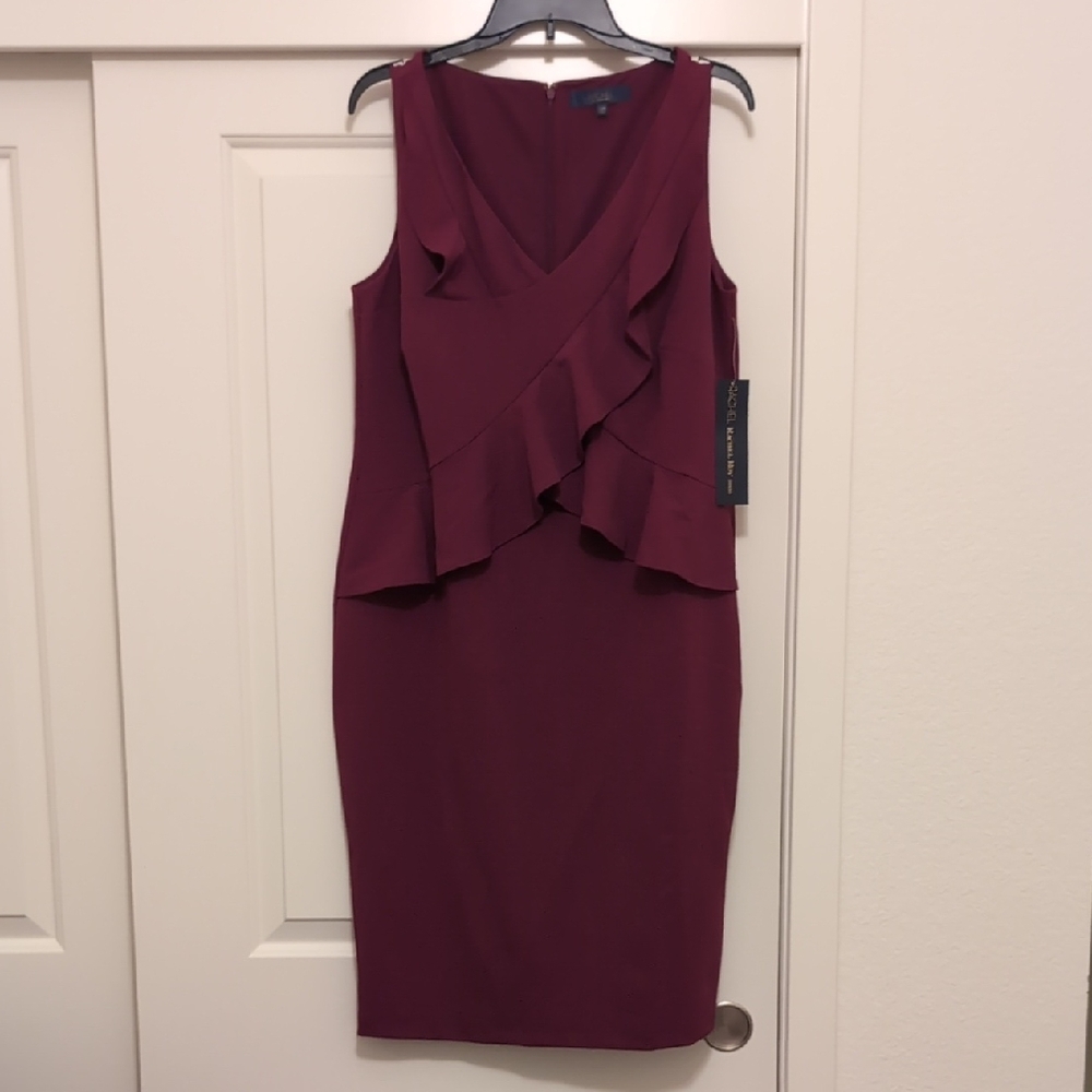 RACHEL Rachel Roy - Sleeveless Ruffle Midi Dress in Burgundy Size 14W NWT